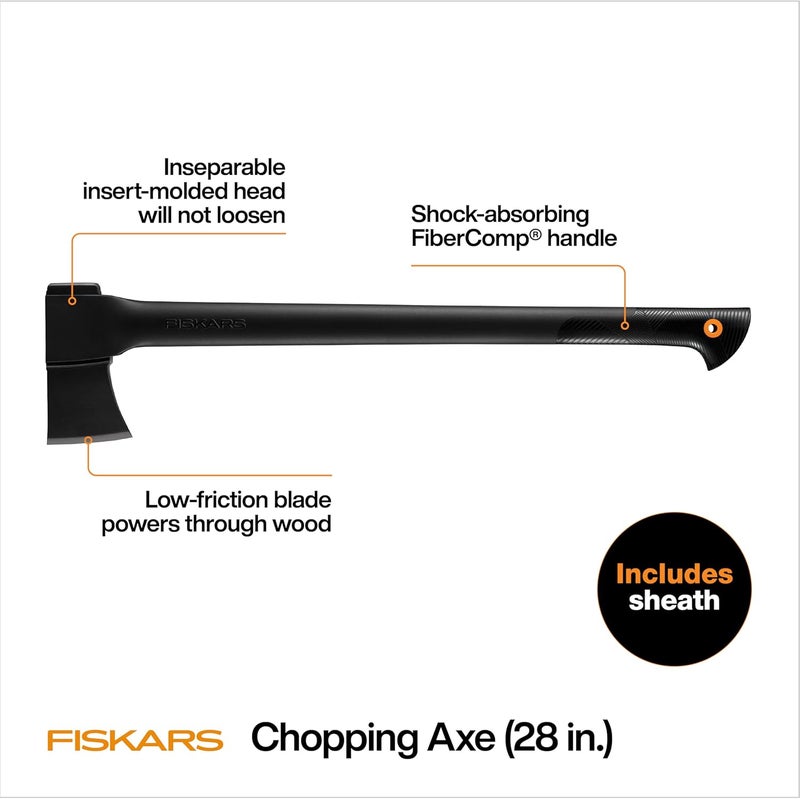 Fiskars فأس تقطيع 28 بوصة، شفرة حادة للغاية لتقطيع الحطب بسهولة، متوازن الوزن، معدات الحدائق والهواء الطلق، 3.5 رطل، أسود - Image 1